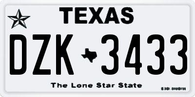 TX license plate DZK3433