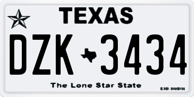 TX license plate DZK3434