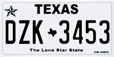 TX license plate DZK3453