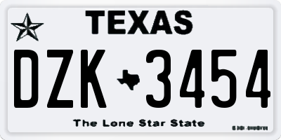 TX license plate DZK3454