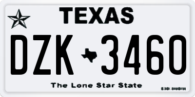 TX license plate DZK3460