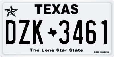 TX license plate DZK3461