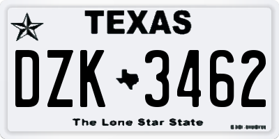 TX license plate DZK3462