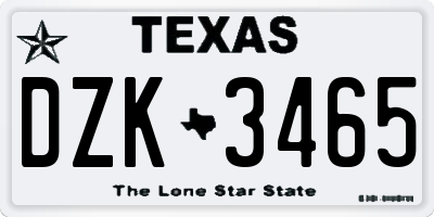 TX license plate DZK3465