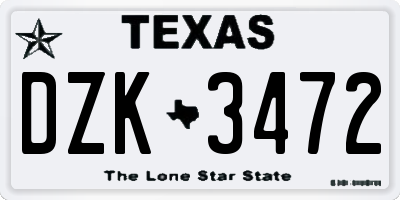 TX license plate DZK3472