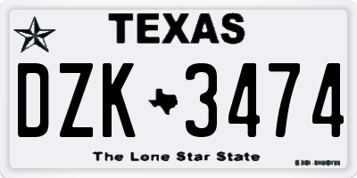 TX license plate DZK3474