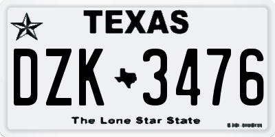 TX license plate DZK3476