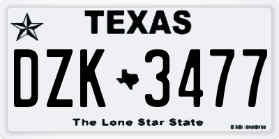 TX license plate DZK3477