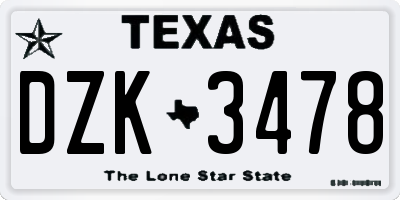 TX license plate DZK3478