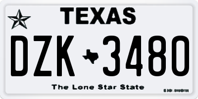 TX license plate DZK3480