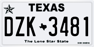 TX license plate DZK3481