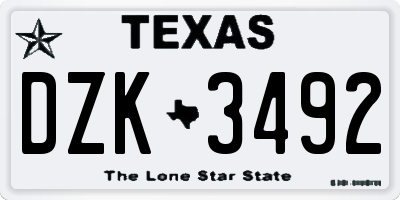 TX license plate DZK3492