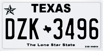 TX license plate DZK3496