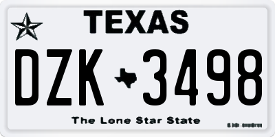 TX license plate DZK3498