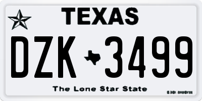 TX license plate DZK3499