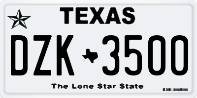 TX license plate DZK3500