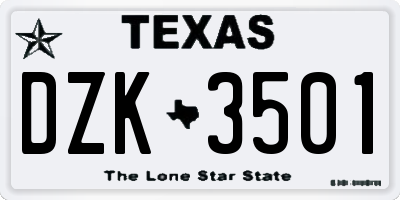 TX license plate DZK3501
