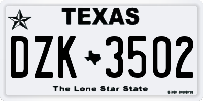 TX license plate DZK3502