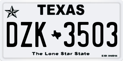 TX license plate DZK3503
