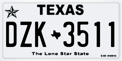 TX license plate DZK3511