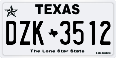 TX license plate DZK3512