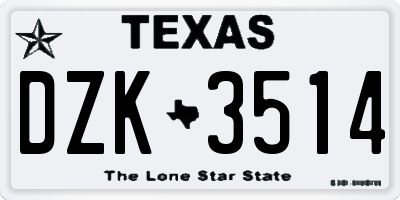 TX license plate DZK3514