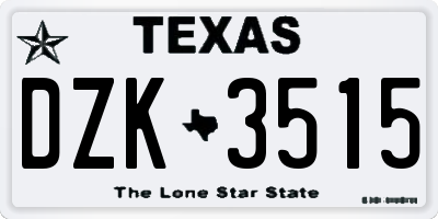 TX license plate DZK3515