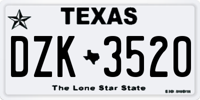 TX license plate DZK3520