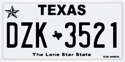 TX license plate DZK3521