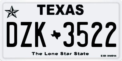 TX license plate DZK3522