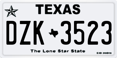 TX license plate DZK3523