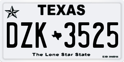 TX license plate DZK3525