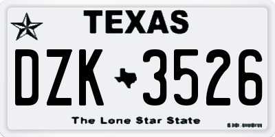 TX license plate DZK3526