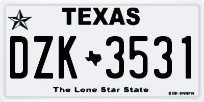 TX license plate DZK3531