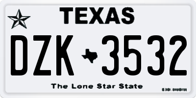 TX license plate DZK3532