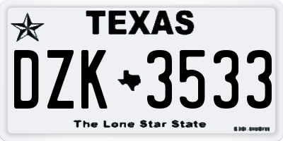 TX license plate DZK3533