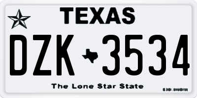 TX license plate DZK3534