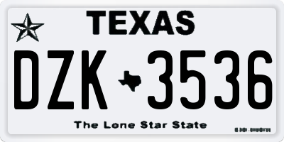 TX license plate DZK3536