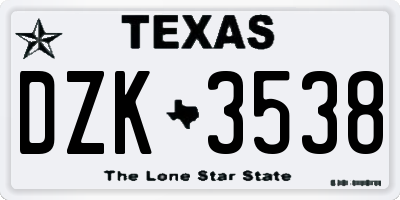 TX license plate DZK3538