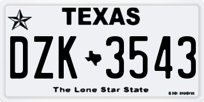TX license plate DZK3543