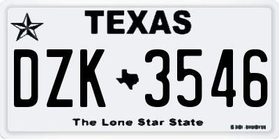 TX license plate DZK3546