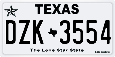 TX license plate DZK3554