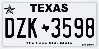 TX license plate DZK3598