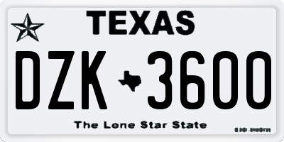 TX license plate DZK3600