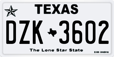 TX license plate DZK3602