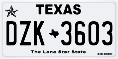 TX license plate DZK3603