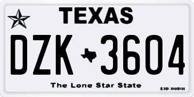 TX license plate DZK3604