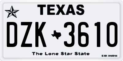 TX license plate DZK3610