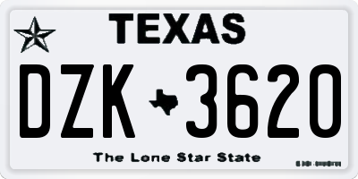 TX license plate DZK3620