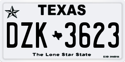 TX license plate DZK3623